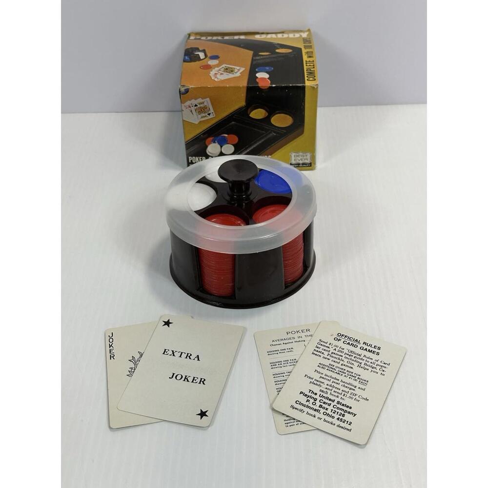 Vintage Plastic Poker Chip Caddy and 100 Poker Chips‎ BEST EVER Original Box